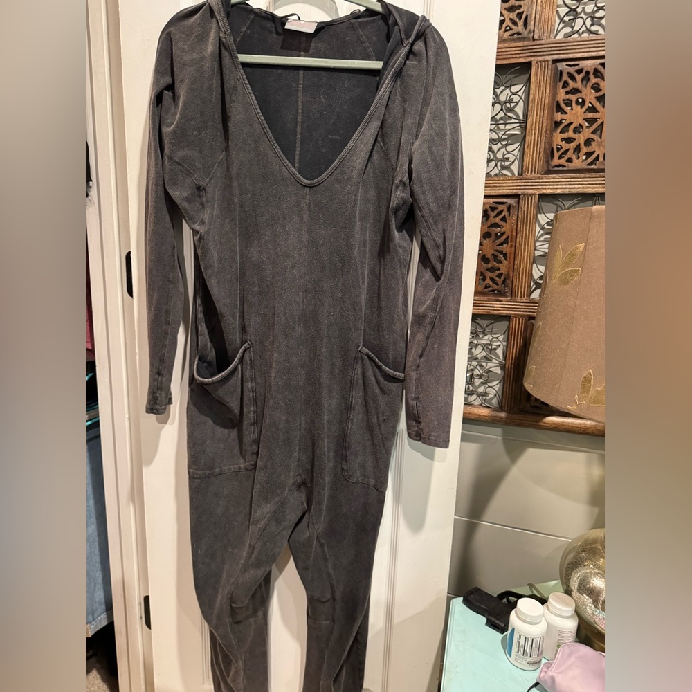 FP Movement by Free People Charcoal Gray Hooded Jumpsuit